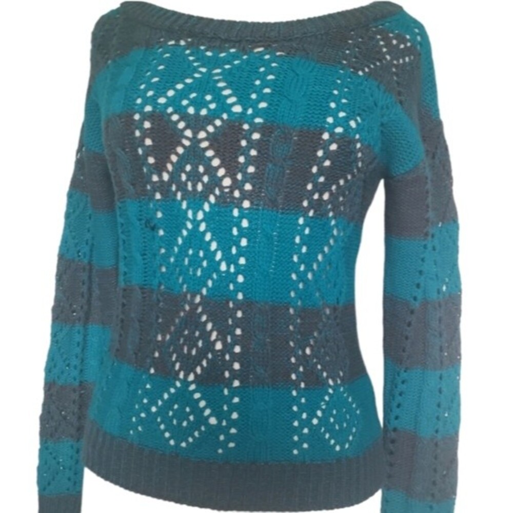 FANG Teal & Gray Striped Knit Sweater - M